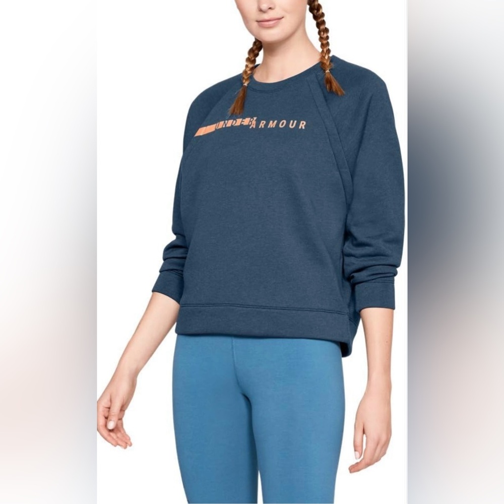 Under Armour Women’s Navy Coral Boxy Cut Fleece Lined Crew Neck Sweatshirt Sz L